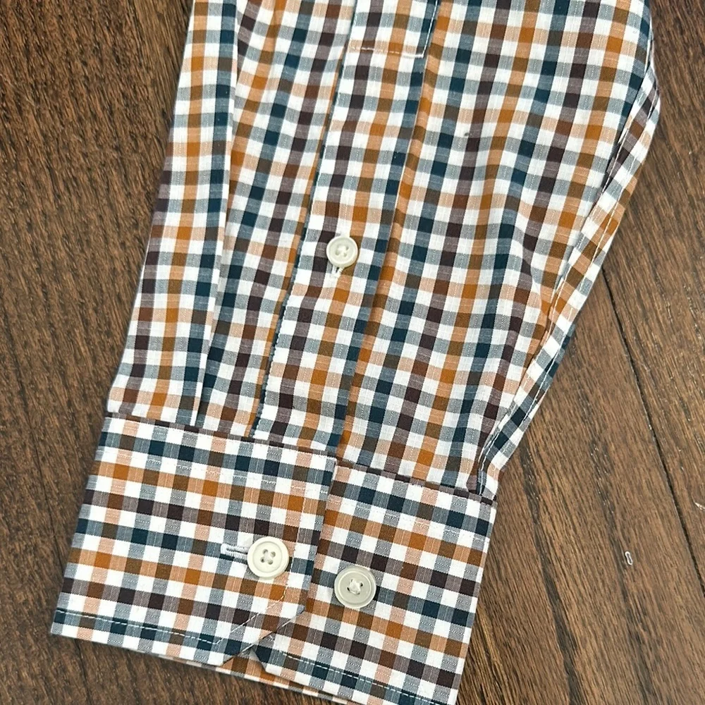 Banana Republic Stripe Non Iron Slim Fit Mens Plaid Button Down Dress Work Shirt